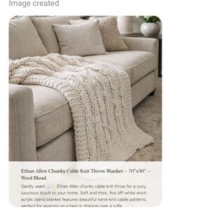 Ethan Allen Chunky Cable Knit Throw 70X50 Wool Blend Cream Color